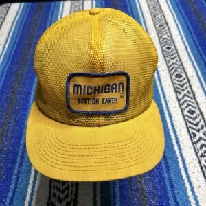 Vintage Michigan Best On Earth Trucker Hat Yellow Mesh Snapback 70s 80s